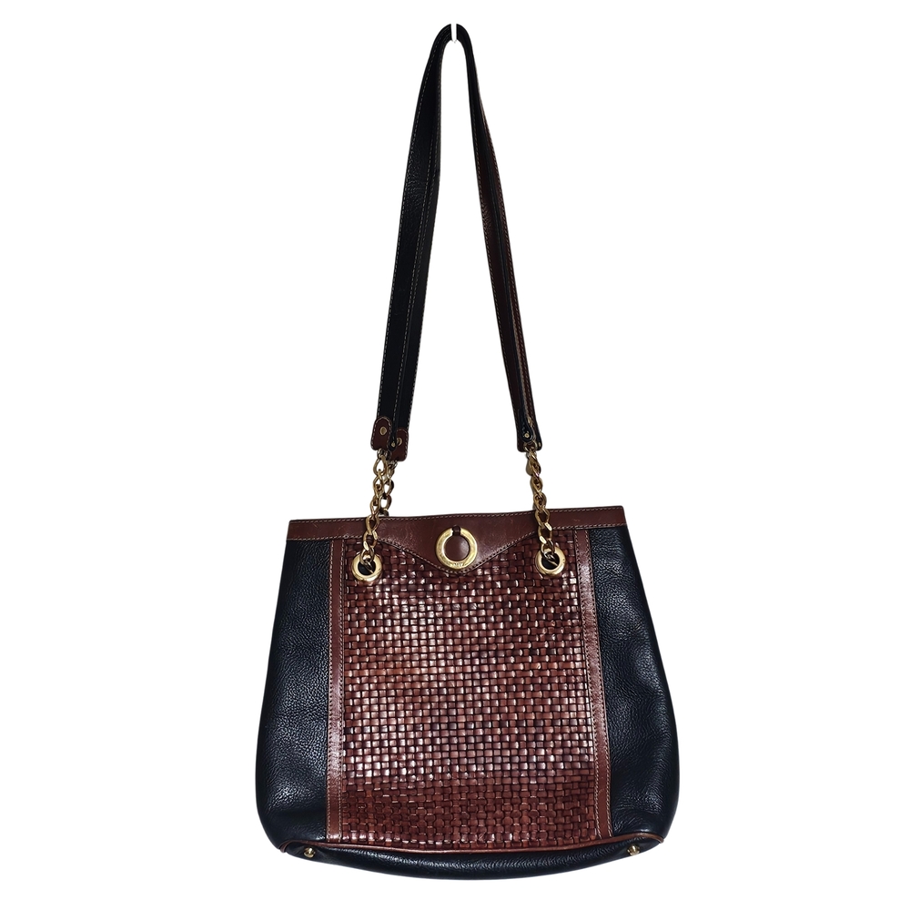 Vintage Bally Italy Woven Leather Shoulder Bag – Black & Brown